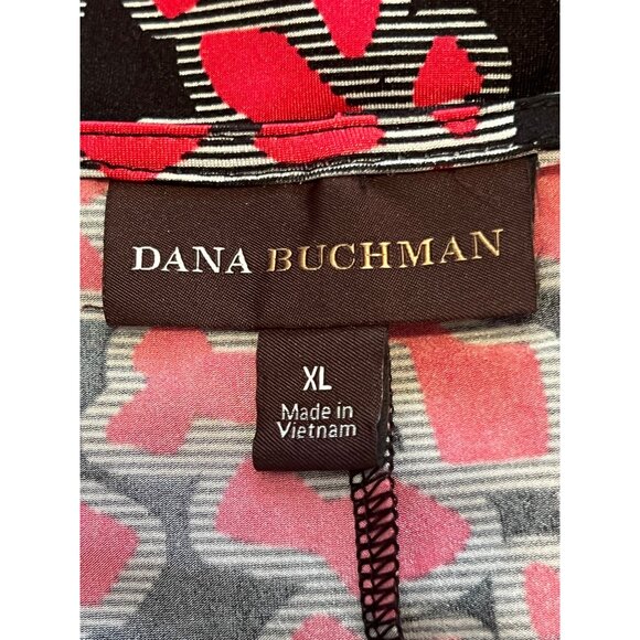 Dana Buchman XL Sleeveless Black Red Ruched Floral Dress Career Night Out - Picture 3 of 15